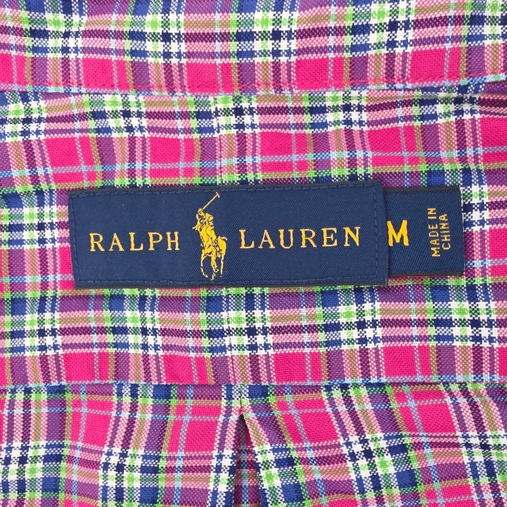 Ralph Lauren Mens Medium Pink Plaid Button Down Shirt Long Sleeve Cotton - Picture 3 of 9